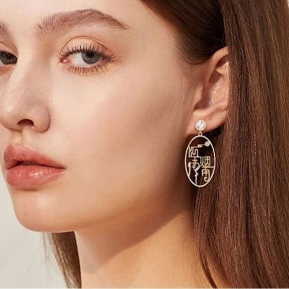 925 Sterling Silver Asian Inspired Earrings with Pearl - Picture 3 of 7